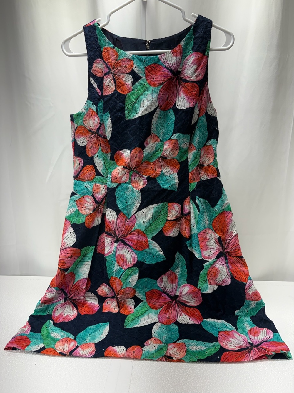 Tommy Hilfiger Navy Floral Midi Dress with Pink & Teal Blooms 4391